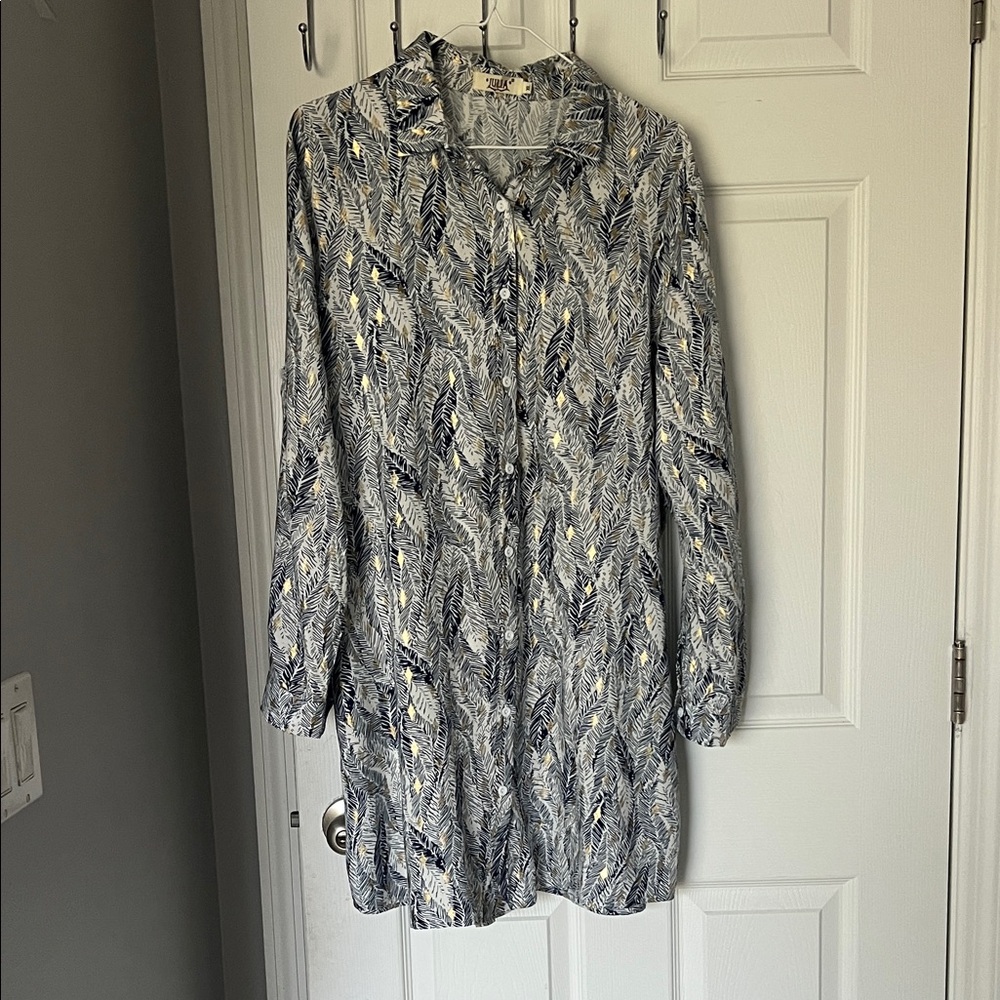 Chic Leaf Print Long Sleeve Dress